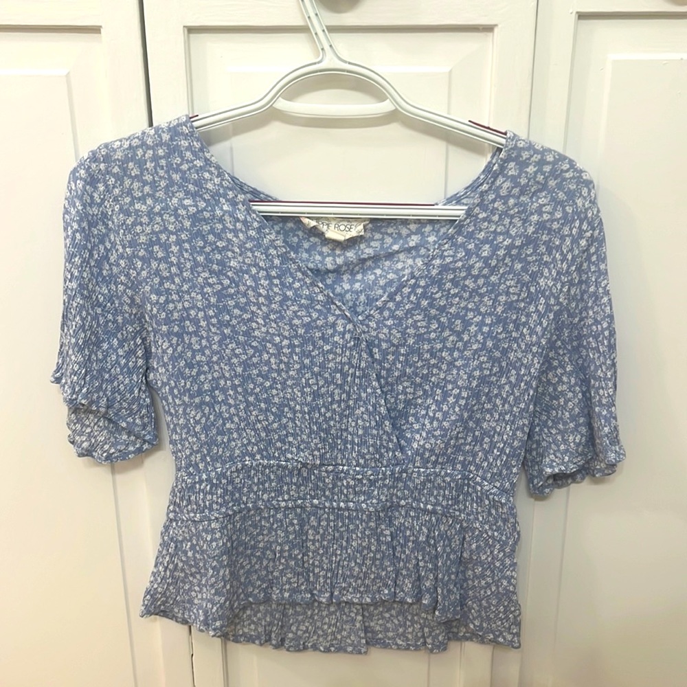 blue and white floral shirt